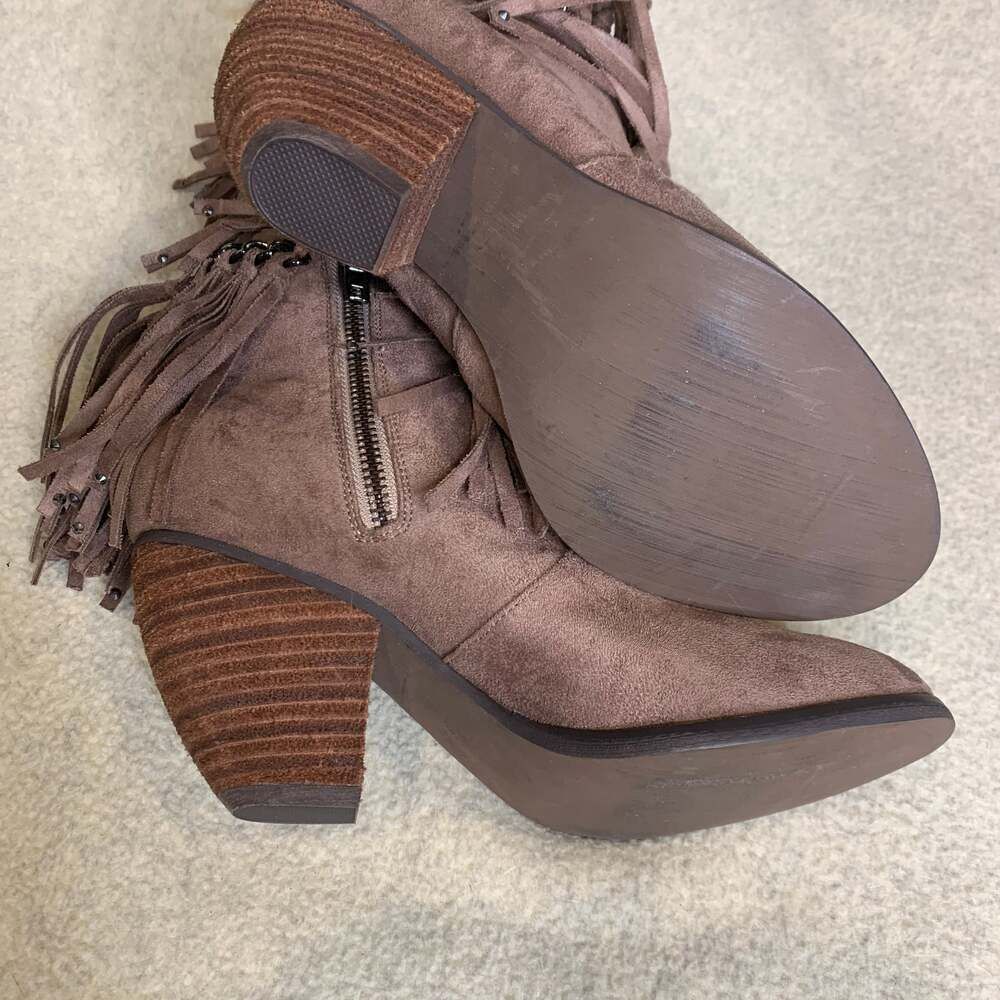 Not Rated Ayita Taupe Fringe & Chain Western Ankle Booties - Picture 4 of 7